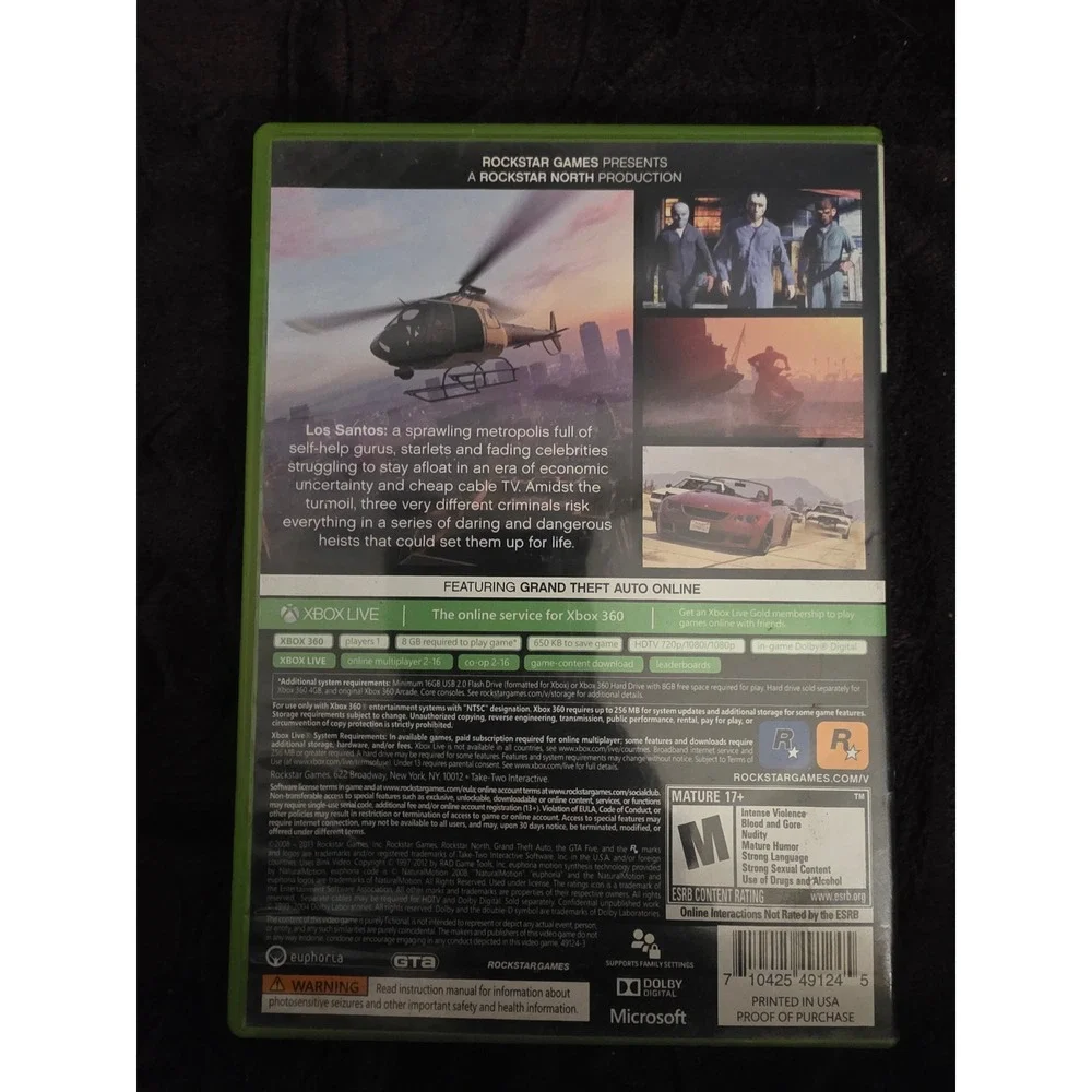 Rockstar Grand Theft Auto V Xbox 360 NTSC Used Box Damage Tested Working
